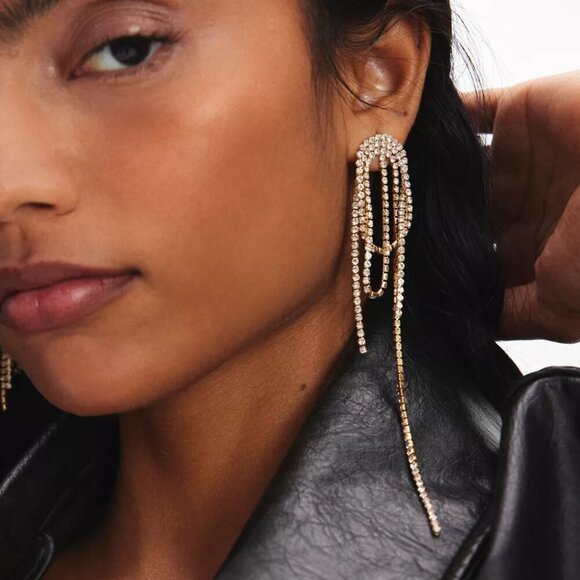 NWT Urban Outfitters Colette Draped Rhinestone Gold Earrings - Picture 1 of 4